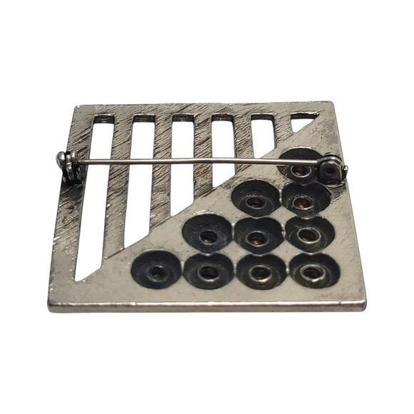 Vintage Square Rhinestone Brooch Silver-Tone Geometric Design 1.5" - Picture 7 of 8